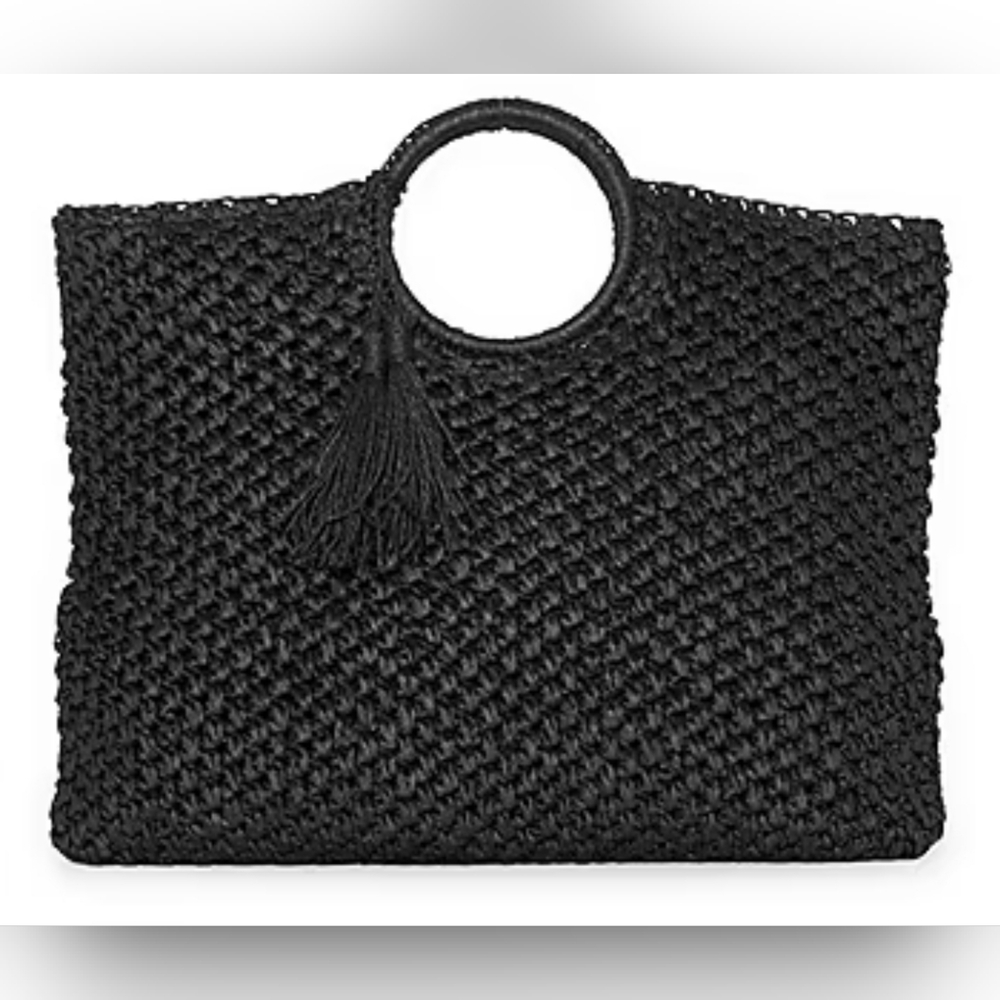 jcpenney Black Woven Circle-Handle Tote with Tassel Accent